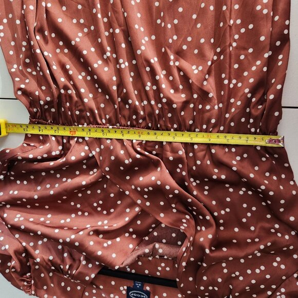 Scoop Dress Womens Medium Ruffle Elastic Waist Rust Polka Dot Long Sleeve New - Picture 10 of 14